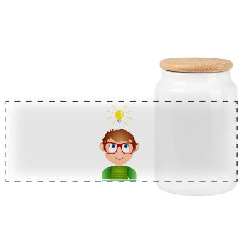 Boy with glasses and a glowing light bulb - Panoramic Cookie Jar with Wooden Lid - white - Front