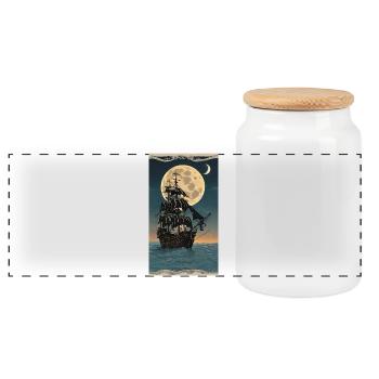 Vaisseau lunaire nocturne - Boîte à biscuits avec couvercle en bois - blanc - Devant