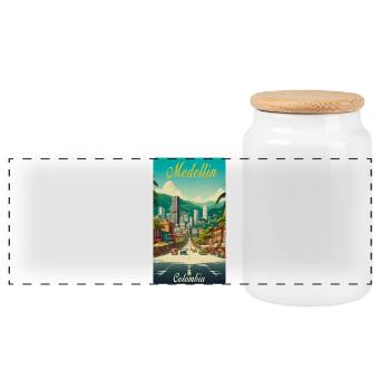 Medellin Kolumbien Retro Classic Design - Panorama Keksdose mit Holzdeckel - Weiß - Vorne