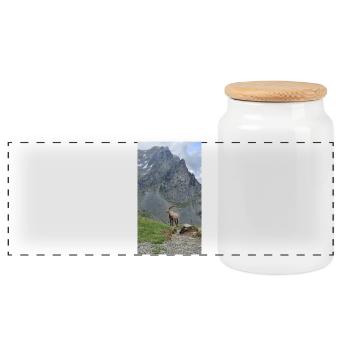 Alpine ibex - Panoramic Cookie Jar with Wooden Lid - white - Front