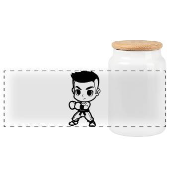 Kickboxing Junge Comic Look - Panorama Keksdose mit Holzdeckel - Weiß - Vorne