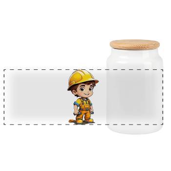 Builder - Panoramic Cookie Jar with Wooden Lid - white - Front