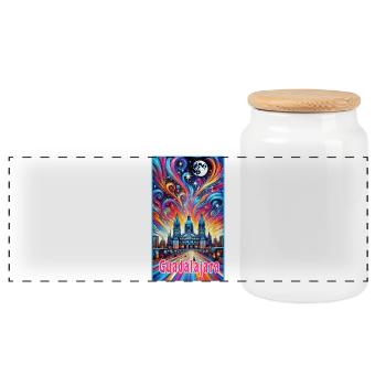 Guadalajara Mexico colorful design - Panoramic Cookie Jar with Wooden Lid - white - Front