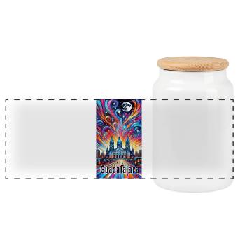 Guadalajara Mexico colorful design - Panoramic Cookie Jar with Wooden Lid - white - Front