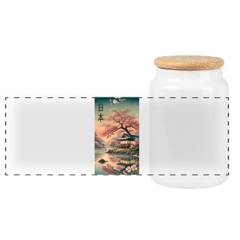 Japan church flowers design - Panoramic Cookie Jar with Wooden Lid - white - Front