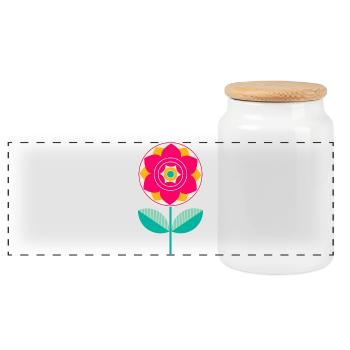 Süße bunte Blume - Panorama Keksdose mit Holzdeckel - Weiß - Vorne