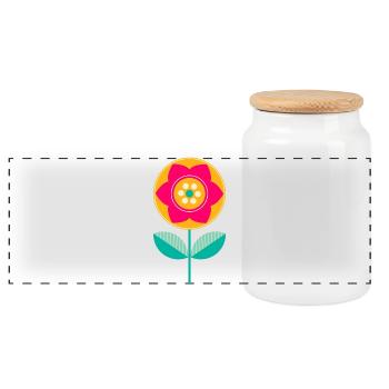 Cute Colorful Flower - Panoramic Cookie Jar with Wooden Lid - white - Front
