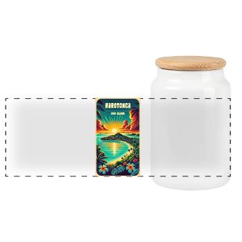Parotonga Cook Islands Vintage Sonne - Panorama Keksdose mit Holzdeckel - Weiß - Vorne