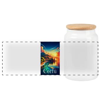 Corfu Greece landscape travel design - Panoramic Cookie Jar with Wooden Lid - white - Front
