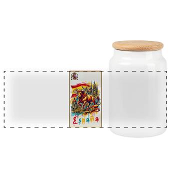 Spanien Stier Espana Flagge - Panorama Keksdose mit Holzdeckel - Weiß - Vorne