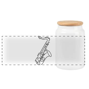 Dessin de saxophone - Boîte à biscuits avec couvercle en bois - blanc - Devant