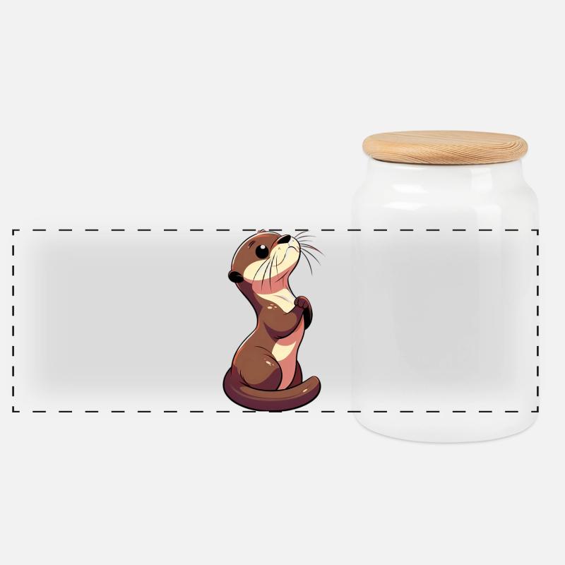 Otter - Panorama Keksdose mit Holzdeckel - Weiß