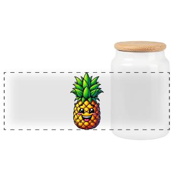 Ananas - Panorama Keksdose mit Holzdeckel - Weiß - Vorne