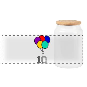 10. 10 YEARS. 10th ANNIVERSARY. 10 YEAR ANNIVERSARY. - Panoramic Cookie Jar with Wooden Lid - white - Front