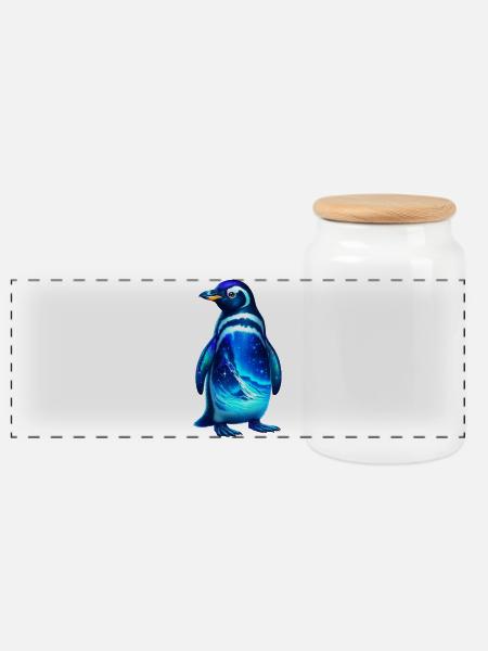 Pinguin - Panorama Keksdose mit Holzdeckel - Weiß