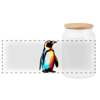 Penguin - Panoramic Cookie Jar with Wooden Lid - white - Front