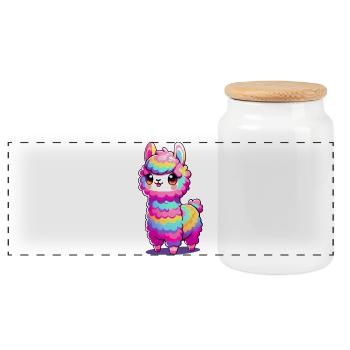 Alpaca - Panoramic Cookie Jar with Wooden Lid - white - Front
