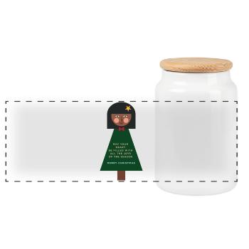 Weihnachtsgruß-Puppe im Grün - Panorama Keksdose mit Holzdeckel - Weiß - Vorne