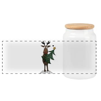 Reindeer with Christmas tree - Panoramic Cookie Jar with Wooden Lid - white - Front