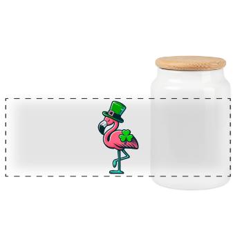 Glücks-Flamingo, Lustiges St. Patrick’s Day Design - Panorama Keksdose mit Holzdeckel - Weiß - Vorne