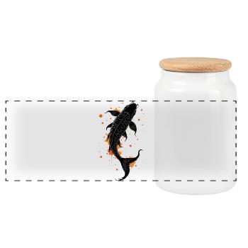 Calligraphie de poisson Koi - Boîte à biscuits avec couvercle en bois - blanc - Devant