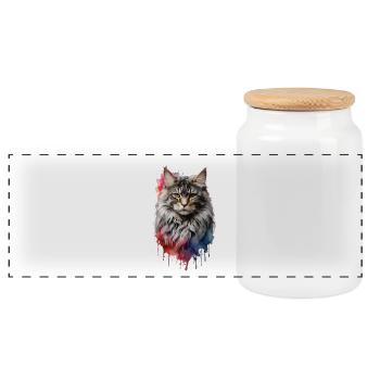 Norwegian Forest Cat - Panoramic Cookie Jar with Wooden Lid - white - Front
