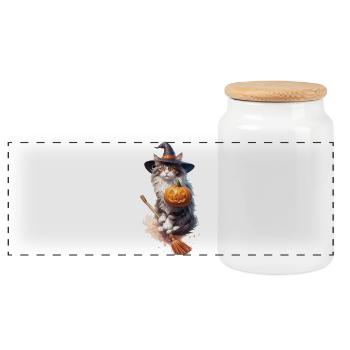 Norwegian Forest Cat - Panoramic Cookie Jar with Wooden Lid - white - Front