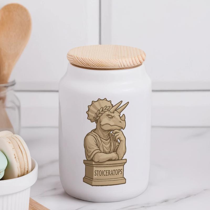 Stoiceratops Boîte à biscuits avec couvercle en bois