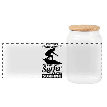 Surfeur Papi - Boîte à biscuits avec couvercle en bois - blanc - Devant
