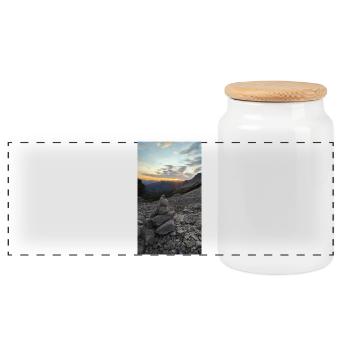 Sonnenuntergang in den Bergen - Panorama Keksdose mit Holzdeckel - Weiß - Vorne