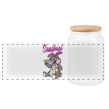 Niedlicher Hasen-Traum mit Party-Accessoires - Panorama Keksdose mit Holzdeckel - Weiß - Vorne