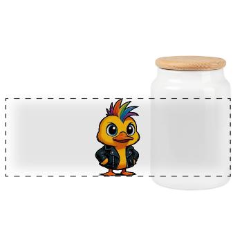 Rainbow Punk Duck Cartoon Design - Panoramic Cookie Jar with Wooden Lid - white - Front