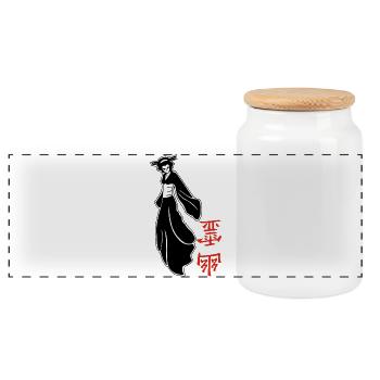 Fantôme japonais noir et blanc - Boîte à biscuits avec couvercle en bois - blanc - Devant