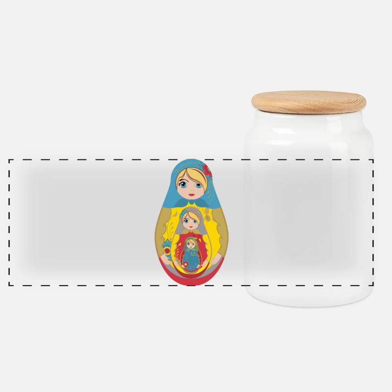 Traditionelle russische Matroschka Puppe - Panorama Keksdose mit Holzdeckel - Weiß