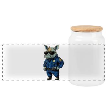 Rhinos Police / Policeman Rhino - Panoramic Cookie Jar with Wooden Lid - white - Front