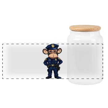 Monkey Police - Panoramic Cookie Jar with Wooden Lid - white - Front