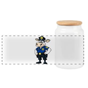 Cows Police - Panoramic Cookie Jar with Wooden Lid - white - Front