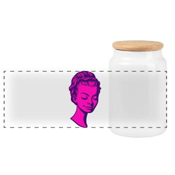 Portrait de dame Pop Art des années 60 - Boîte à biscuits avec couvercle en bois - blanc - Devant