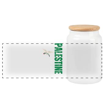 Made in Palestine, vertical design - Panoramic Cookie Jar with Wooden Lid - white - Front