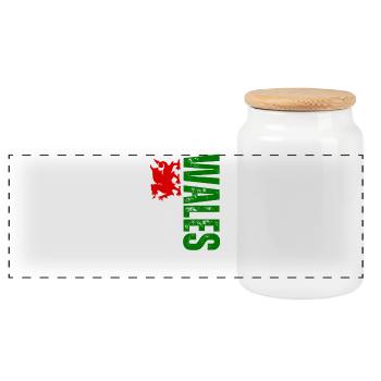 Made in Wales, vertical design - Panoramic Cookie Jar with Wooden Lid - white - Front