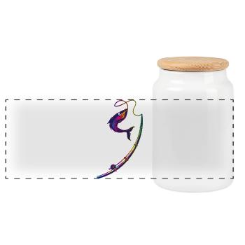 Poisson coloré sur canne à pêche aux couleurs de l’arc-en-ciel - Boîte à biscuits avec couvercle en bois - blanc - Devant