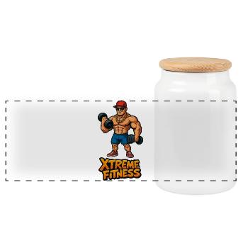 Xtreme Fitness Bodybuilder Design - Panorama Keksdose mit Holzdeckel - Weiß - Vorne