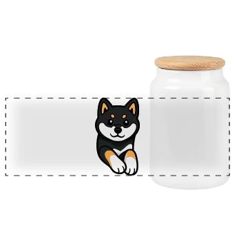 Cute and Funny Shiba Inu Dog - Panoramic Cookie Jar with Wooden Lid - white - Front