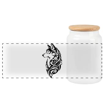 Nordic Wolf Tribal Tattoo - Panoramic Cookie Jar with Wooden Lid - white - Front