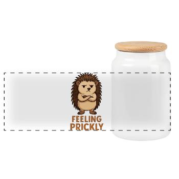 Prickly hedgehog with arrogance face - Panoramic Cookie Jar with Wooden Lid - white - Front