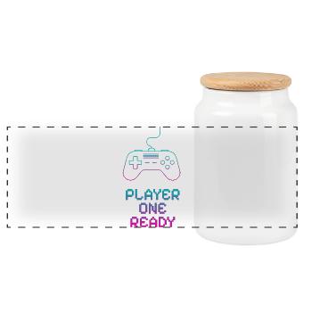 Neon Gaming Controller Design - Panoramic Cookie Jar with Wooden Lid - white - Front