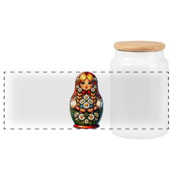  Matroschka auf russisch Matryoshka Doll Russian - Panorama Keksdose mit Holzdeckel - Weiß - Vorne