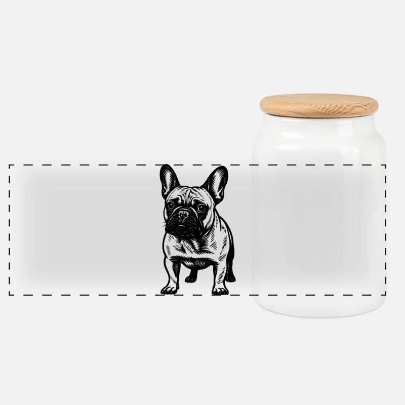 Bouledogue Français Noir Blanc - Boîte à biscuits avec couvercle en bois - blanc