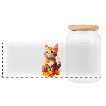 Cat in autumn - Panoramic Cookie Jar with Wooden Lid - white - Front