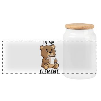 Grimmiger Teddy mit Kaffeetasse – Cartoon - Panorama Keksdose mit Holzdeckel - Weiß - Vorne